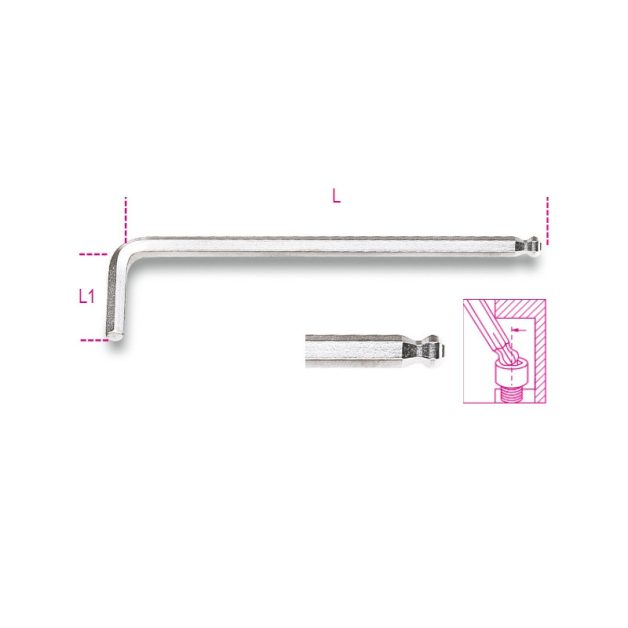 96BPC 3 mm Hajlított gömbfejű imbuszkulcs, krómozott