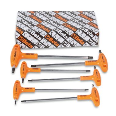   97TTx/S6 T-szárú Torx®-imbuszkulcs készlet,  műanyag markolattal, krómozott,  fekete hegyek