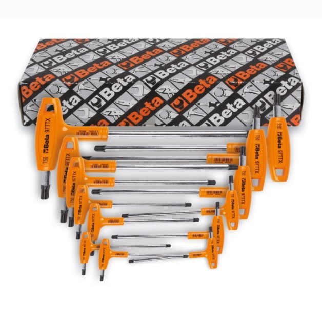 97TTx/S6 T-szárú Torx®-imbuszkulcs készlet,  műanyag markolattal, krómozott,  fekete hegyek