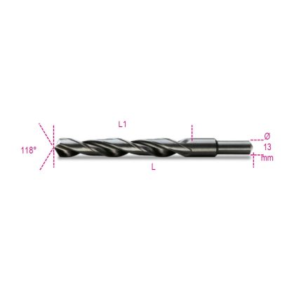   410A Rövid nagyméretű csigafúró 13 mm-es hengeres szárral, HSS, hengerelt, barnított