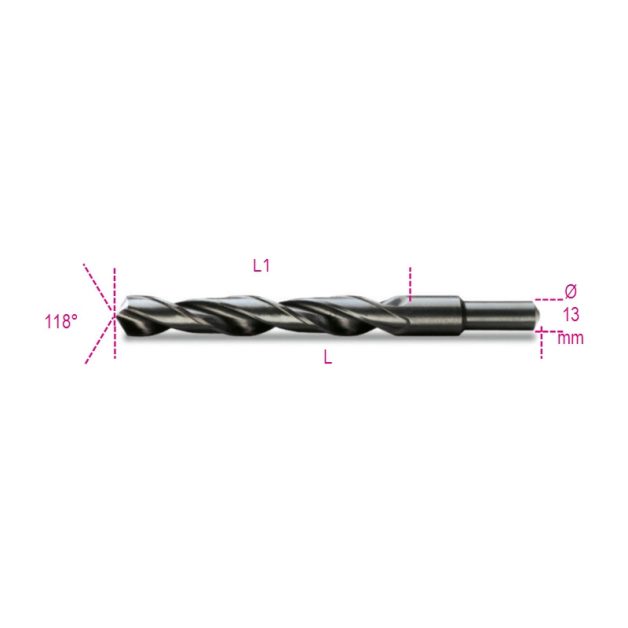 410A Rövid nagyméretű csigafúró 13 mm-es hengeres szárral, HSS, hengerelt, barnított