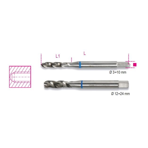 428FC Csavart hornyú gépi menetfúró, HSS