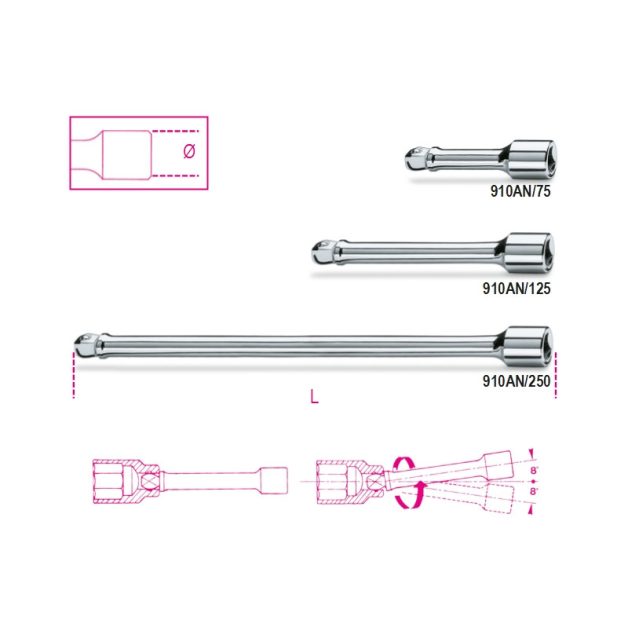 910AN 3/8”-os gömbvégű toldó
