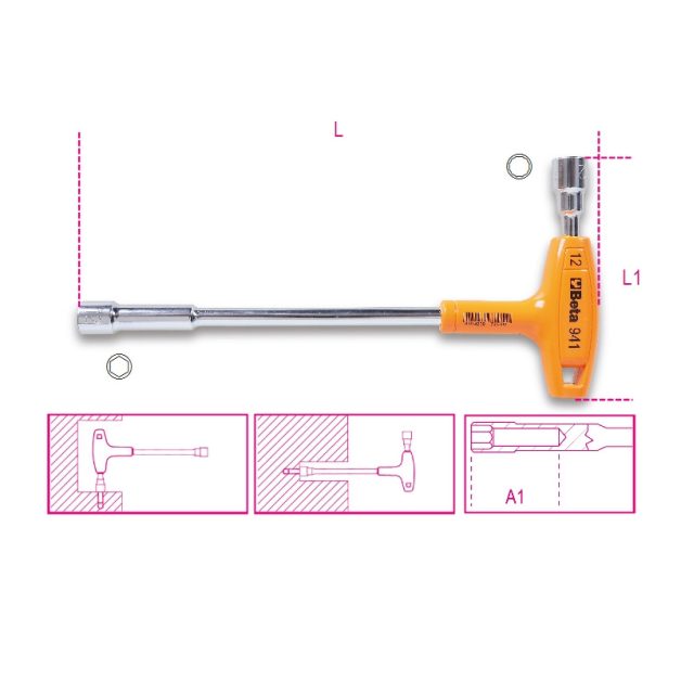 941 12 mm T-szárú dugókulcs,műanyag markolattal