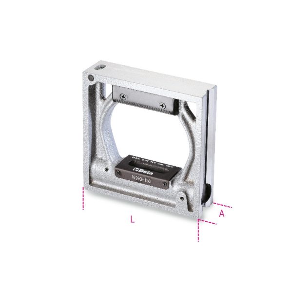 1699Q 200 Precíziós keretes vízmérték, vasöntvény, 2 prizmaalakú és 2 köszörült lapos alappal, 2 törésbiztos libella, pontosság: 0.05 mm/m