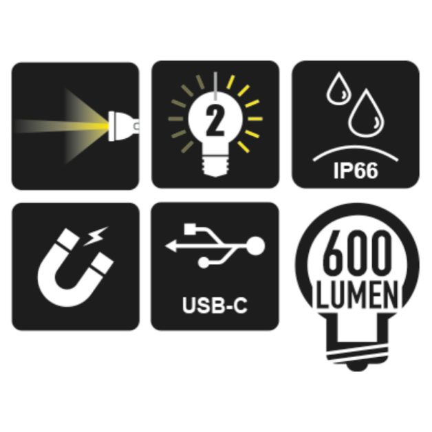 1837F/USB Tölthető, mágneses flexibilis lámpa intenzív fényű LED-ekkel, robusztus eloxált alumíniumból, 600 lumen