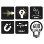 1837F/USB Tölthető, mágneses flexibilis lámpa intenzív fényű LED-ekkel, robusztus eloxált alumíniumból, 600 lumen