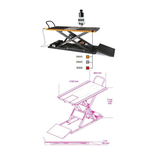3050 Elektro-hidraulikus motorkerékpár emelő, 600 kg