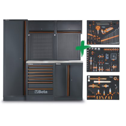   C45PRO 2.0 B7X műhelybútor-kombináció 196 Beta Worker univerzális szerszámból álló választékkal