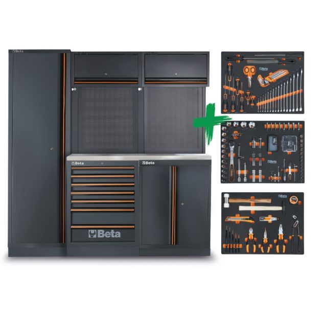 C45PRO 2.0 B7X műhelybútor-kombináció 196 Beta Worker univerzális szerszámból álló választékkal
