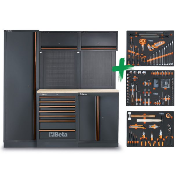 C45PRO 2.0 B7W műhelybútor-kombináció 196 Beta Worker univerzális szerszámból álló választékkal
