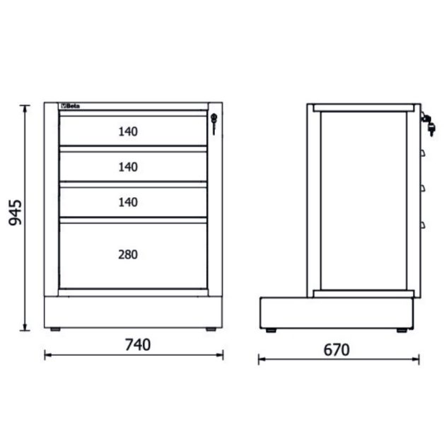 RSC50 2.0 M4 4 fiókos rögzített modul az RSC50 2.0 műhelyberendezés összeállításhoz
