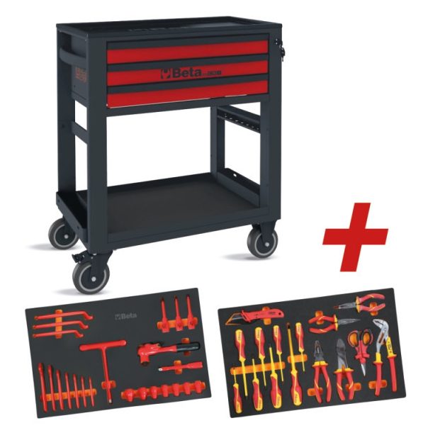5100 RSC51-MQ38 3 fiókos szerszámkocsi és 38 darabos szerszámkészlet hibrid és elektromos gépjárművek javításához és karbantartásához
