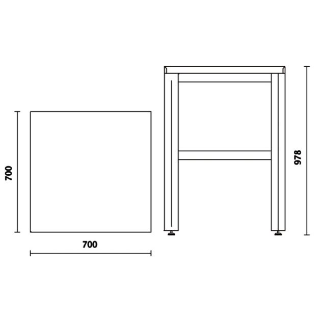 C55KAI-G Sarok munkalap műhelyberendezés összeállításhoz, 700x700 méret lábakkal