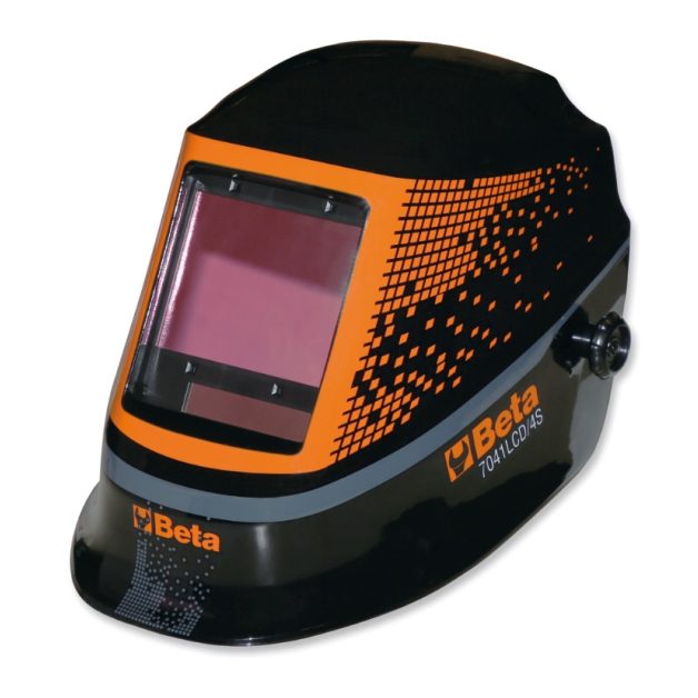 7041LCD/4S LCD hegesztőpajzs automatikus sötétedéssel, ívhegesztéshez; MIG/MAG, TIG és plazmahegesztéshez. 4 érzékelő TRUE COLOR szűrő szolár cellák és lítium akkumulátorok biztosítják az LCD filter áramellátását és hosszú élettartamát