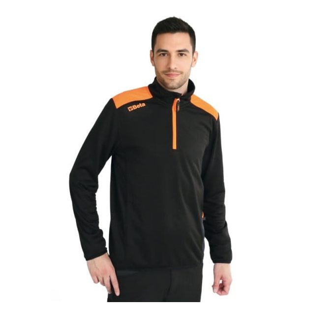 7563N XS Rácsos mikropolár pulóver rövid cipzárral, fekete