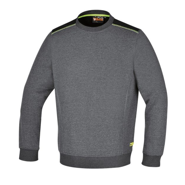 7642G/XXL Kerek nyakú, hosszú ujjú felső, 240 g/m2,60% pamut, 40% poliészter,melange szürke – fekete betétekkel