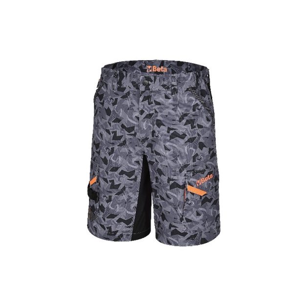 7815CM Sokzsebes bermuda munkanadrág, tartós, kényelmes és praktikus. Egyedi terepszínű design. XXXL