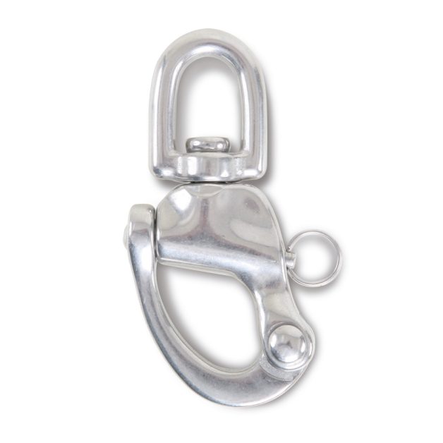 8273 Karabiner horog gyorscsatlakozóval és szemes forgószem Nemesacél AISI 316